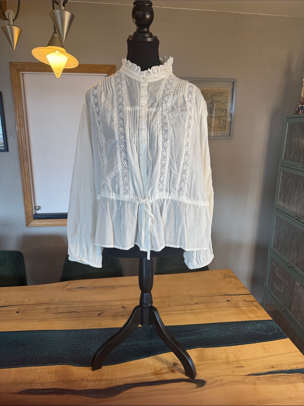 Free People White Lace Button-Down Blouse